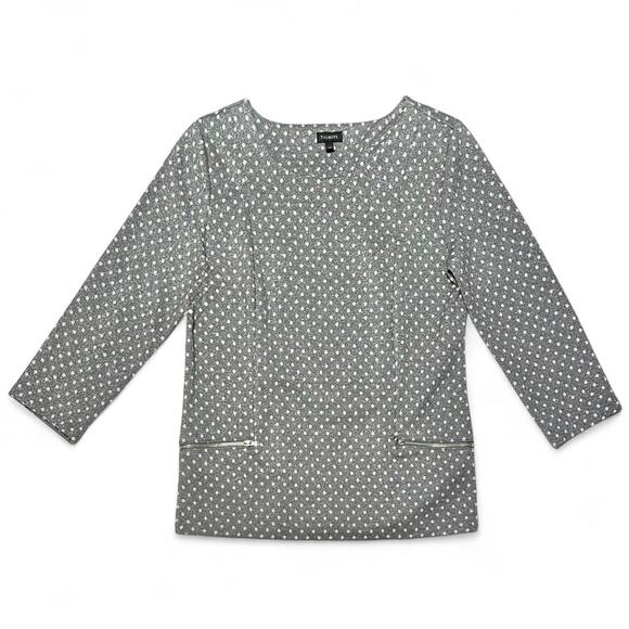 Talbots Gray Polka Dot Metallic Tunic Top Size M Pullover 3/4 Sleeve Casual Chic - Picture 3 of 10